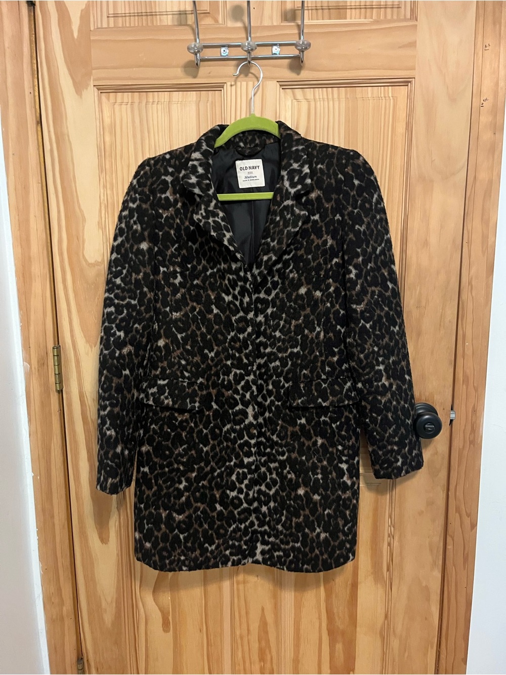 Old Navy Leopard Print Pea Coat - Black & Brown
